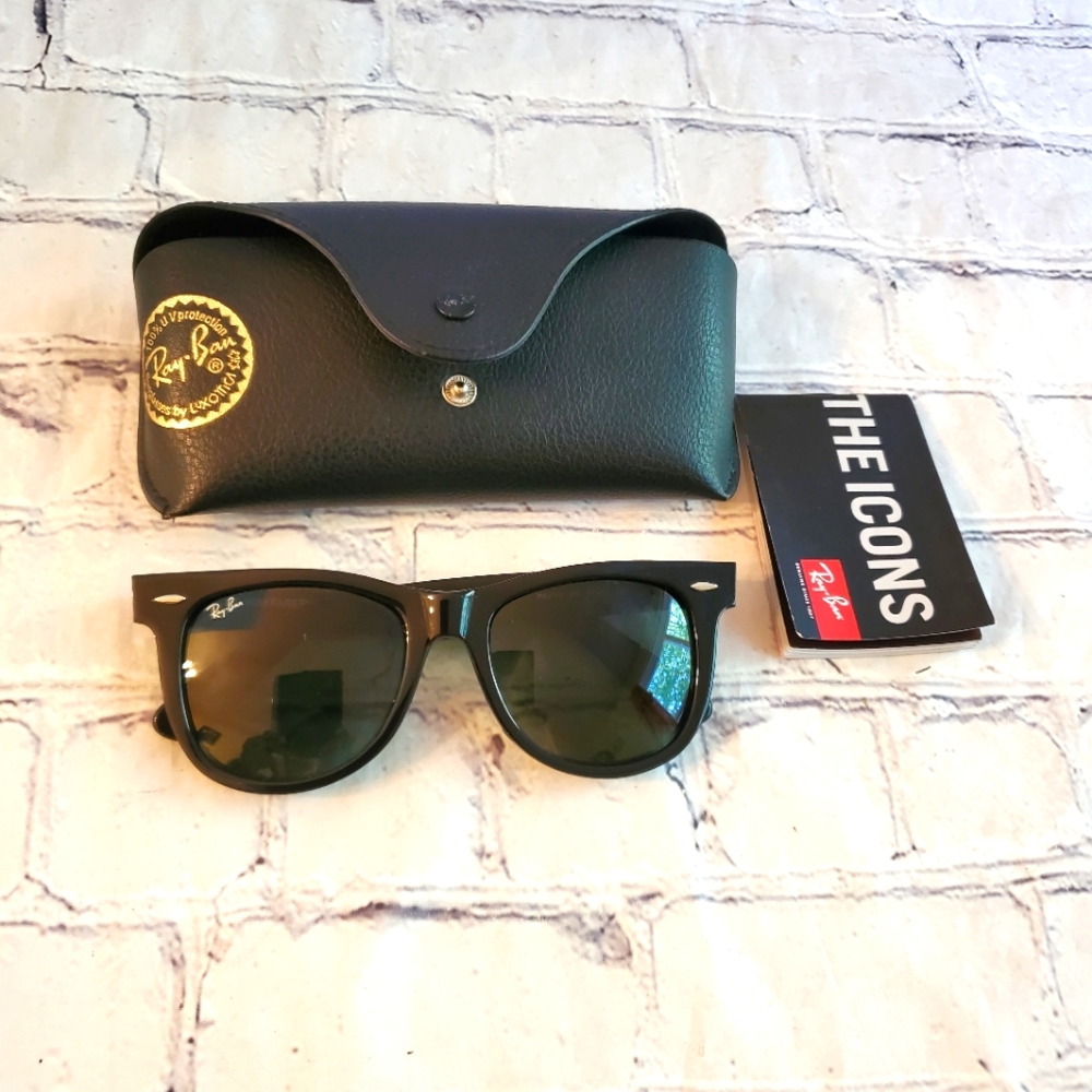 RAY-BAN WAY FARER BLACK SUNGLASSES MADE IN ITALY RB2140 9O1 54018 3N